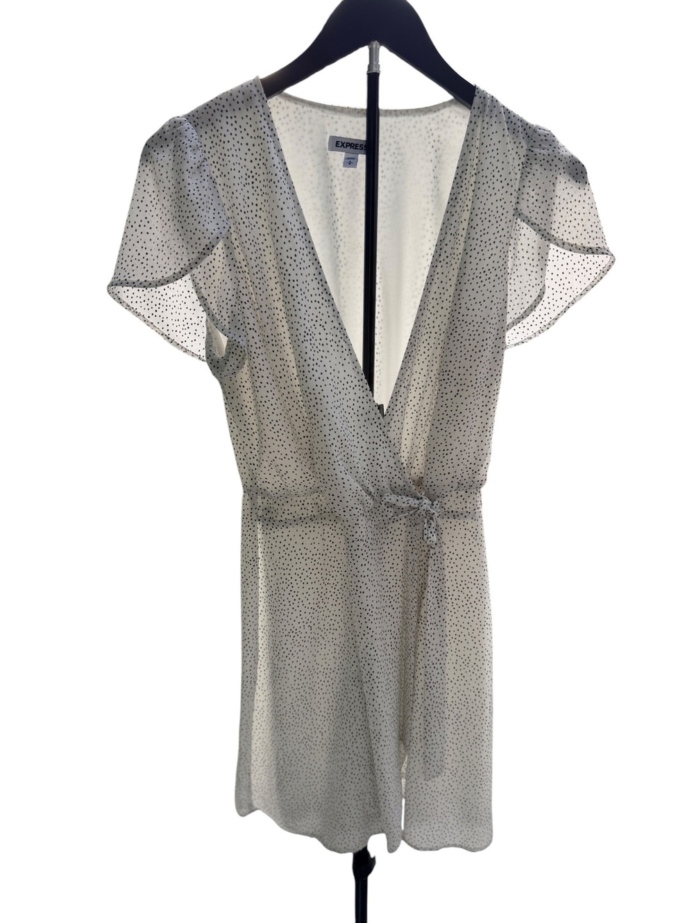 Express White and Black Polka Dot Wrap Dress with Tie Waist